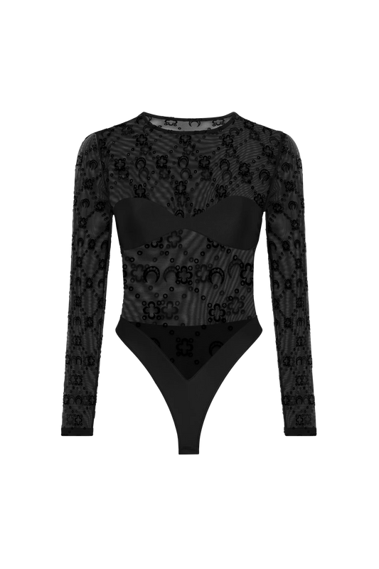 WOMEN - MESH TOP BODYSUIT MOON MONOGRAM BLUE - Marine Serre