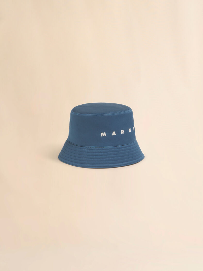 MEN - Bob en gabardine déperlante turquoise avec logo brodé - Marni