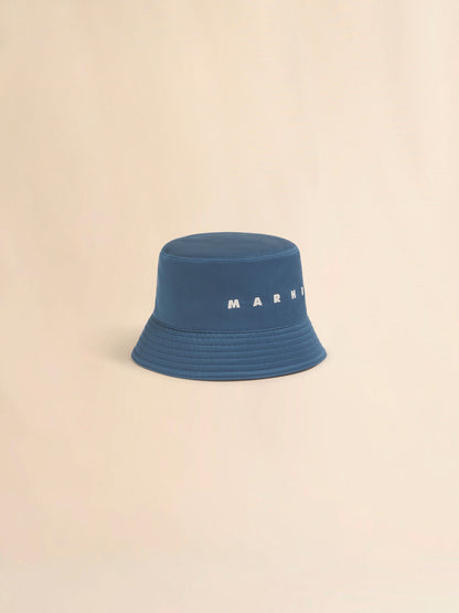 MEN - Bob en gabardine déperlante turquoise avec logo brodé - Marni