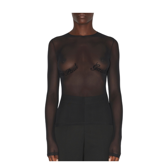 WOMEN -MESH LONG SLEEVES TOP VELVET FLOCK "JPG" BLACK - JPG