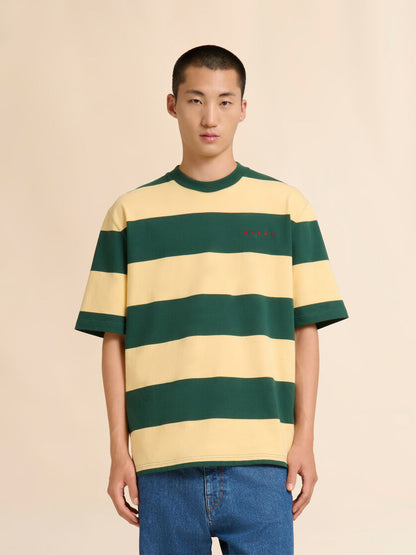 MEN - T-shirt en coton maxi-rayé jaune et vert - Marni