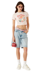 WOMEN - T-SHIRT CROPPED MUSHROOM EMBLEM pale pink - Casa Blanca