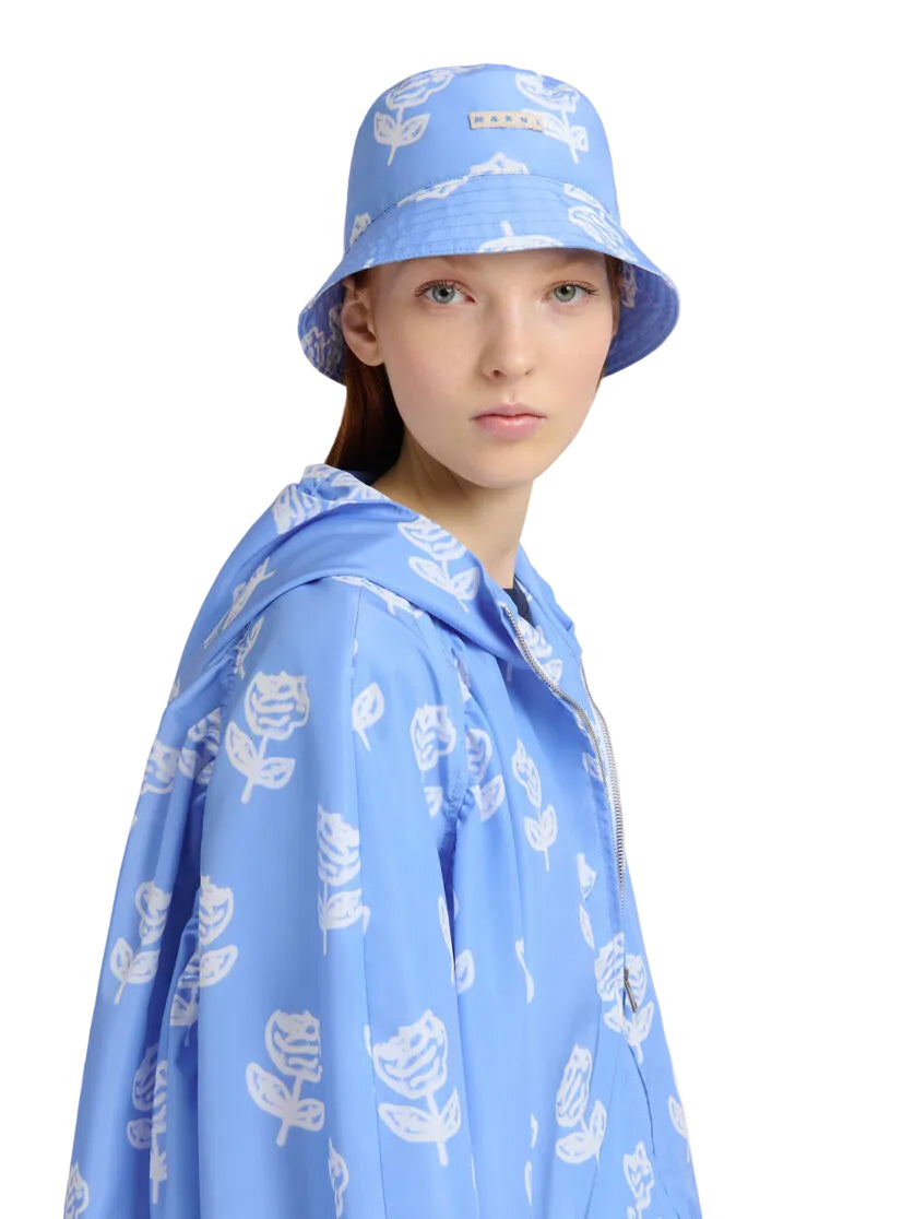 WOMEN - Bob en taffetas bleu clair avec imprimé Sprayed Roses - Marni