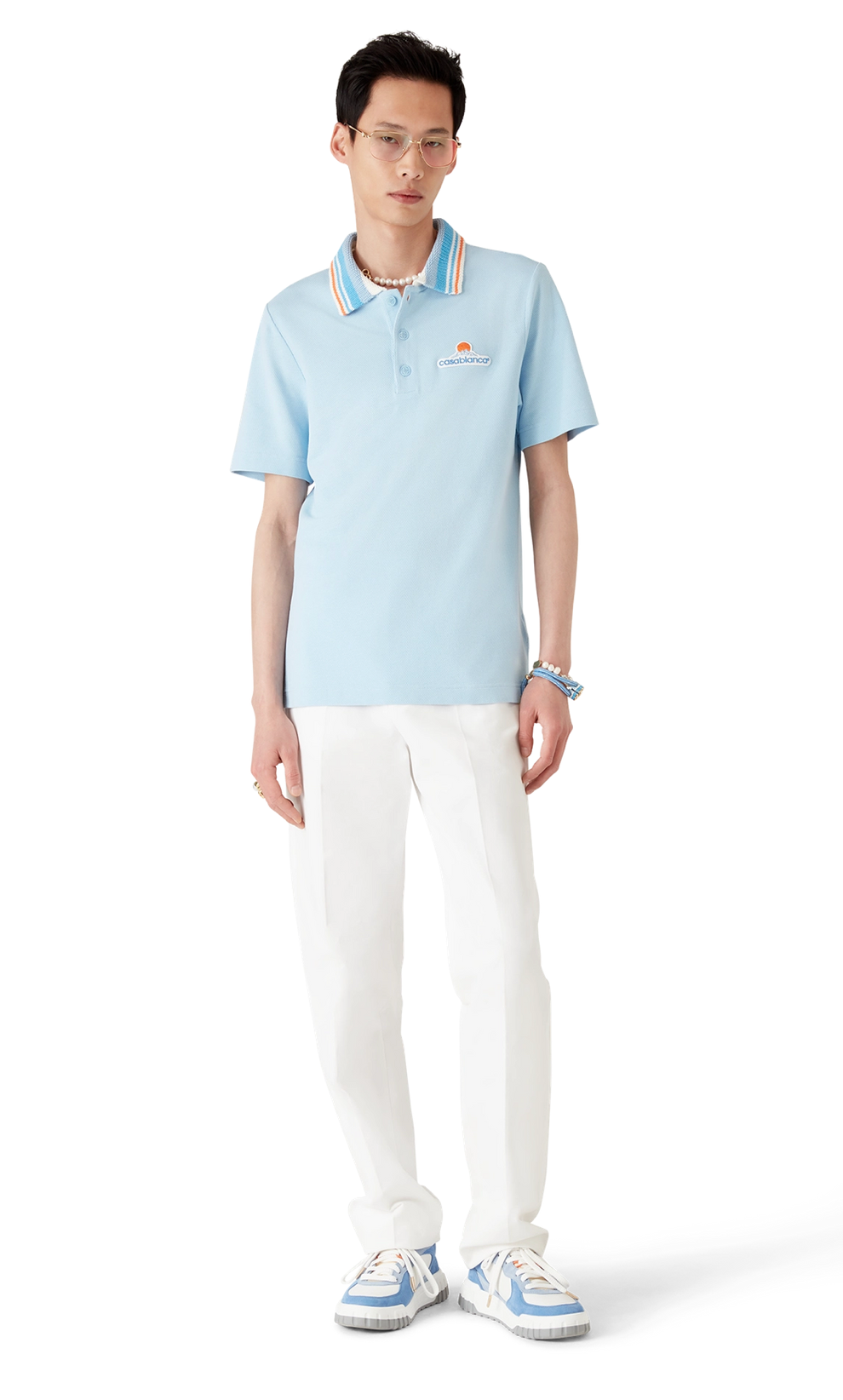 MEN - POLO SHIRT KNIT PIQUE SHORT SLEEVE pale blue - Casa Blanca