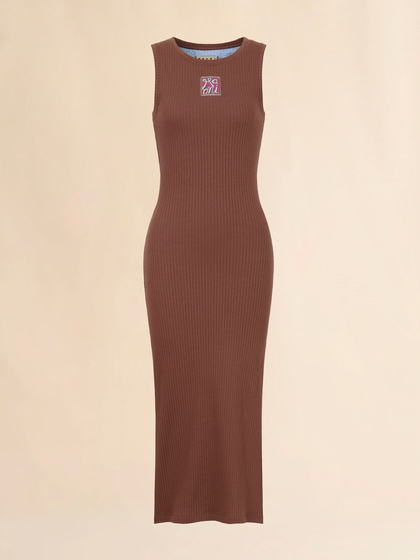 WOMEN - Robe midi en coton marron avec logo Frame - Marni