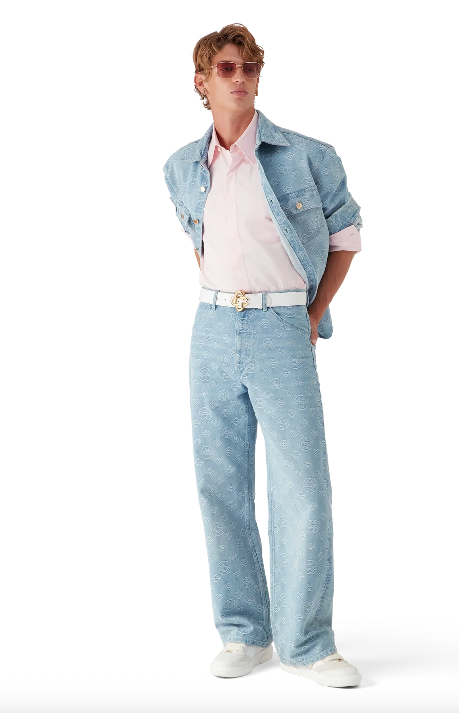 MEN - Denim Monogram Relaxed Fit Jeans Blue - Casa Blanca