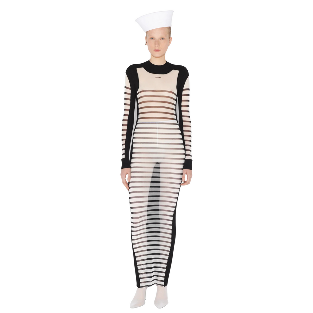 WOMEN -LA ROBE LONGUE BI-MATIÈRE MARINIÈRE Black/White - JPG