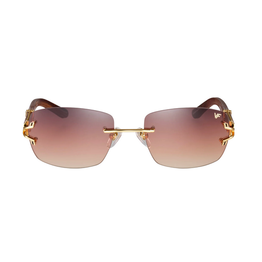 Bal Harbour Wood Edition Rimless Drill Mount 24KT Gold Yellow Gold / Brown Triple Gradient - VF