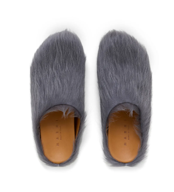 MEN - Sabot fussbett en cuir effet poulain à poils longs gris - Marni