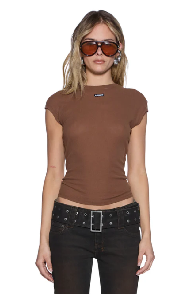 WOMEN - Staple Ss Tee Chocolate Sheer - Ksubi