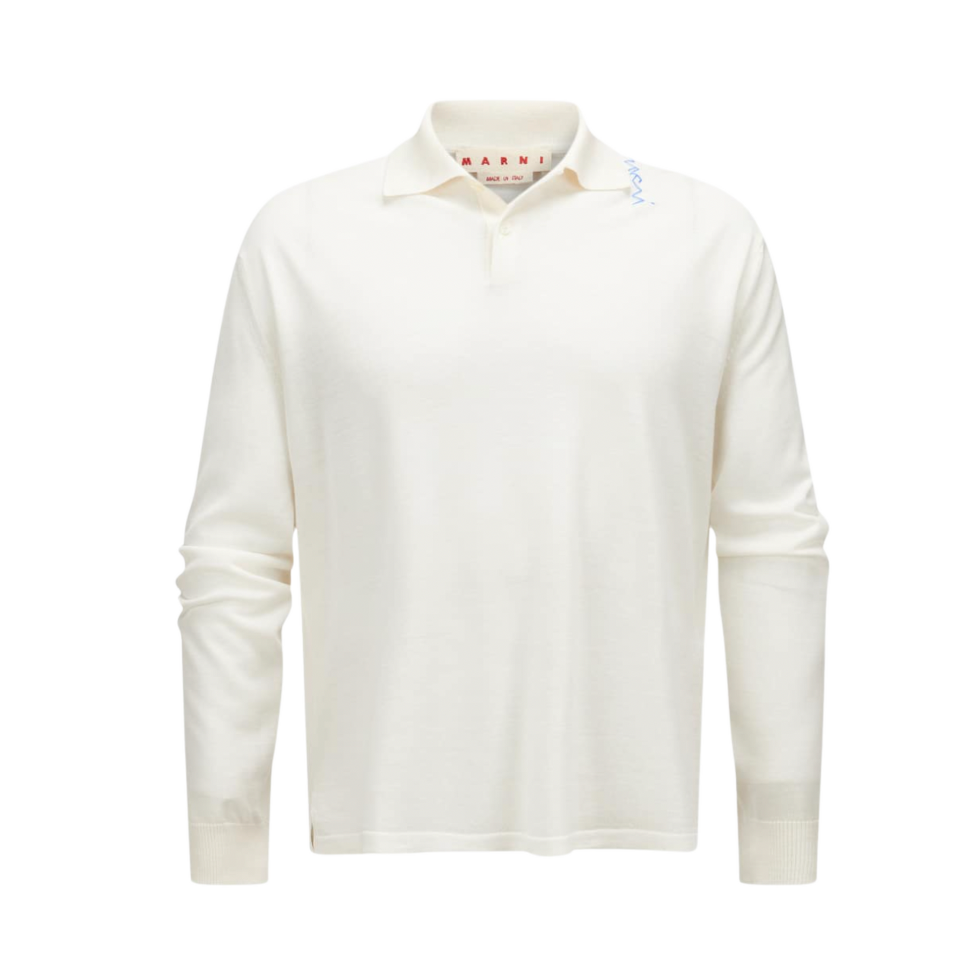 MEN - LONGSLEEVE KNITTED POLO White/Blue - Marni