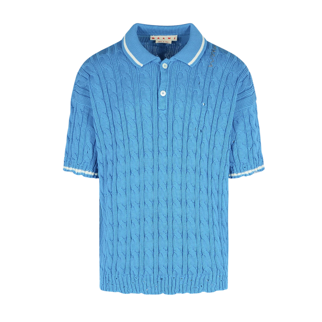 MEN - POLO CABLE KNIT Bleu/White - Marni