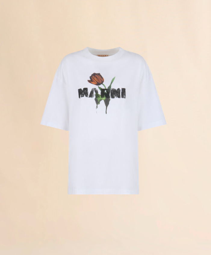 WOMEN - T-SHIRT TULIPE LOGO LILY WHITE - Marni