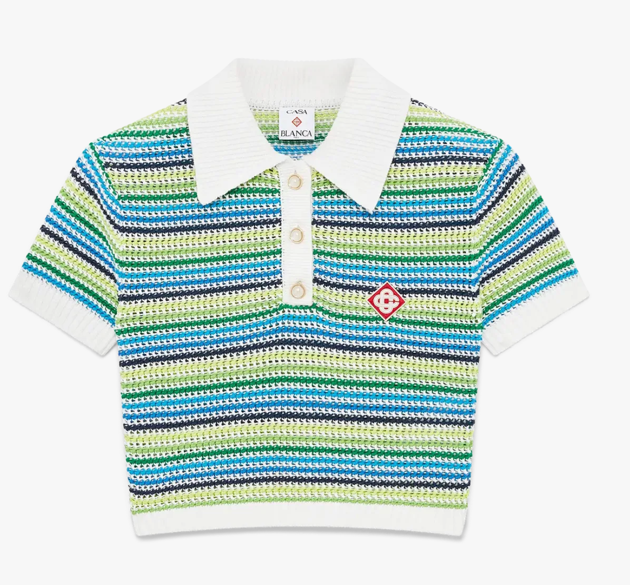 WOMEN-Stripe Short Sleeve Polo Shirt VERT-CASA BLANCA