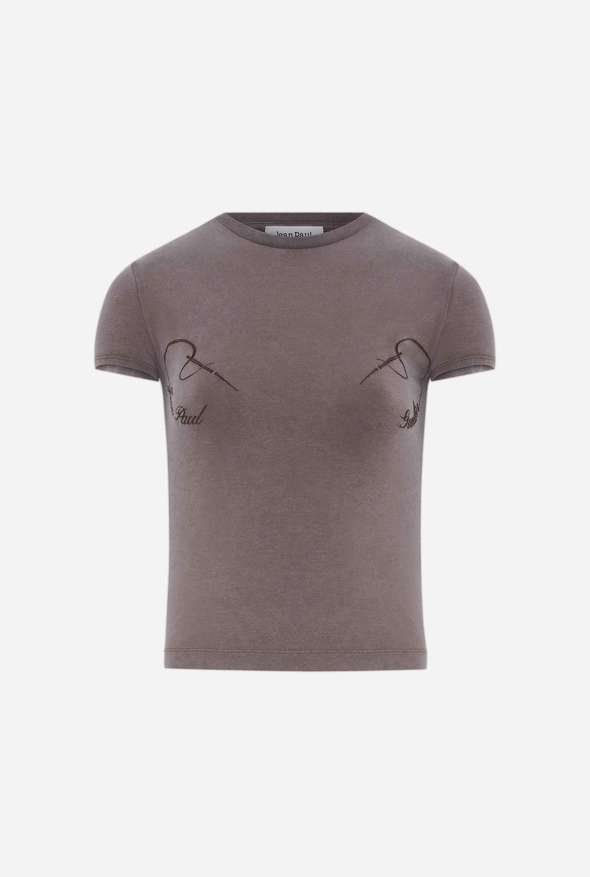 WOMEN - STRETCH COTTON BABY TEE EMBROIDERED GREY - JPG