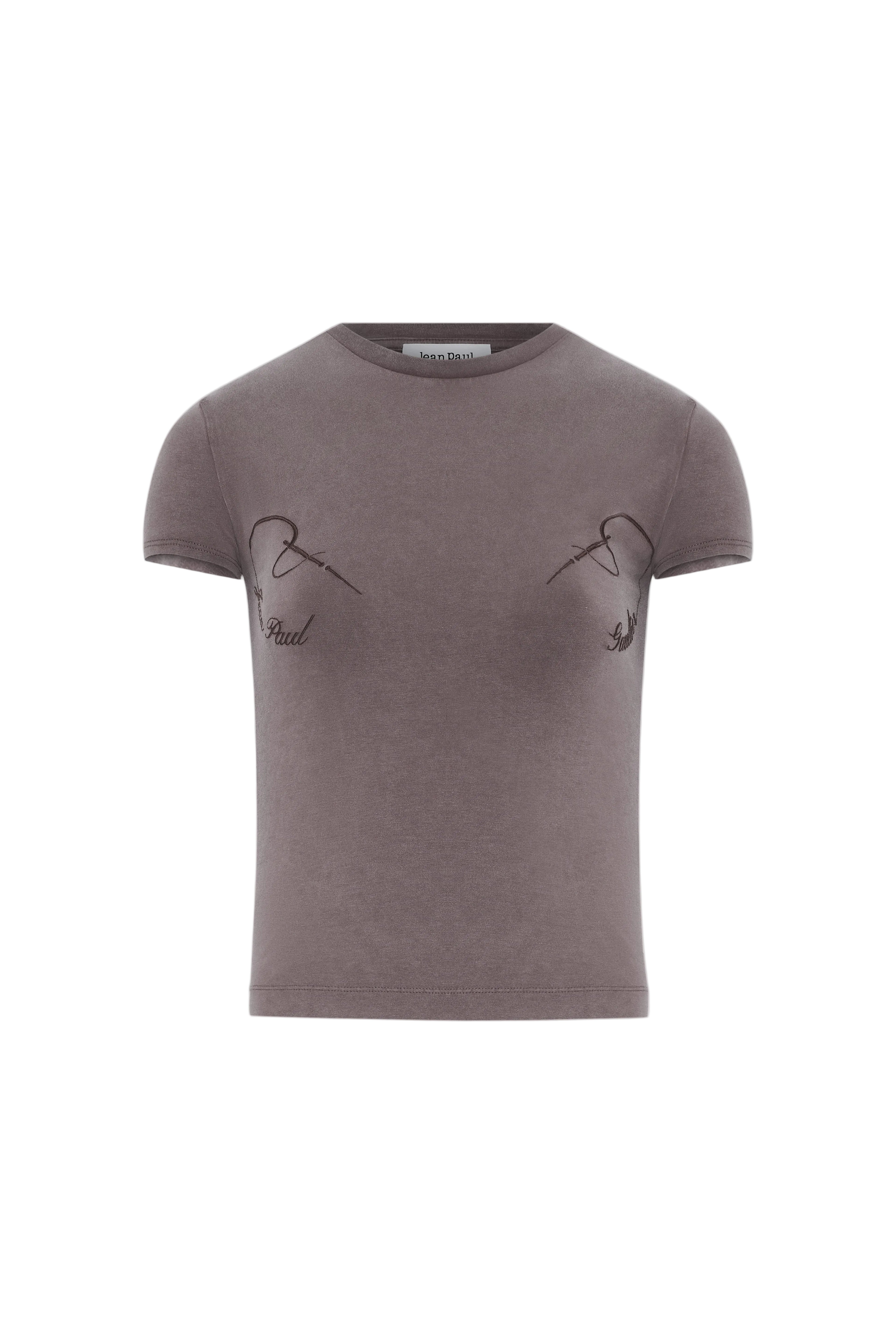 WOMEN - STRETCH COTTON BABY TEE EMBROIDERED GREY - JPG