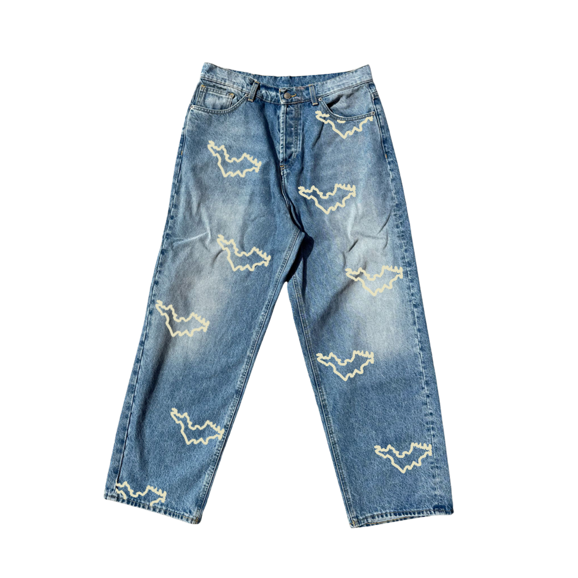 MEN - DOUBLE KNEE DENIM BLUE WORKPANT WHITE ISLAND - Garment Workshop