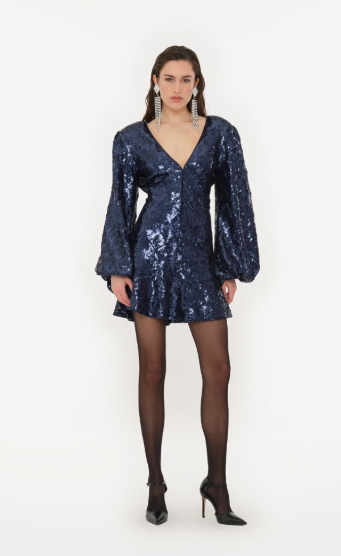 WOMEN - DRESS SEQUINS MINI FLOWY Blue - Rotate