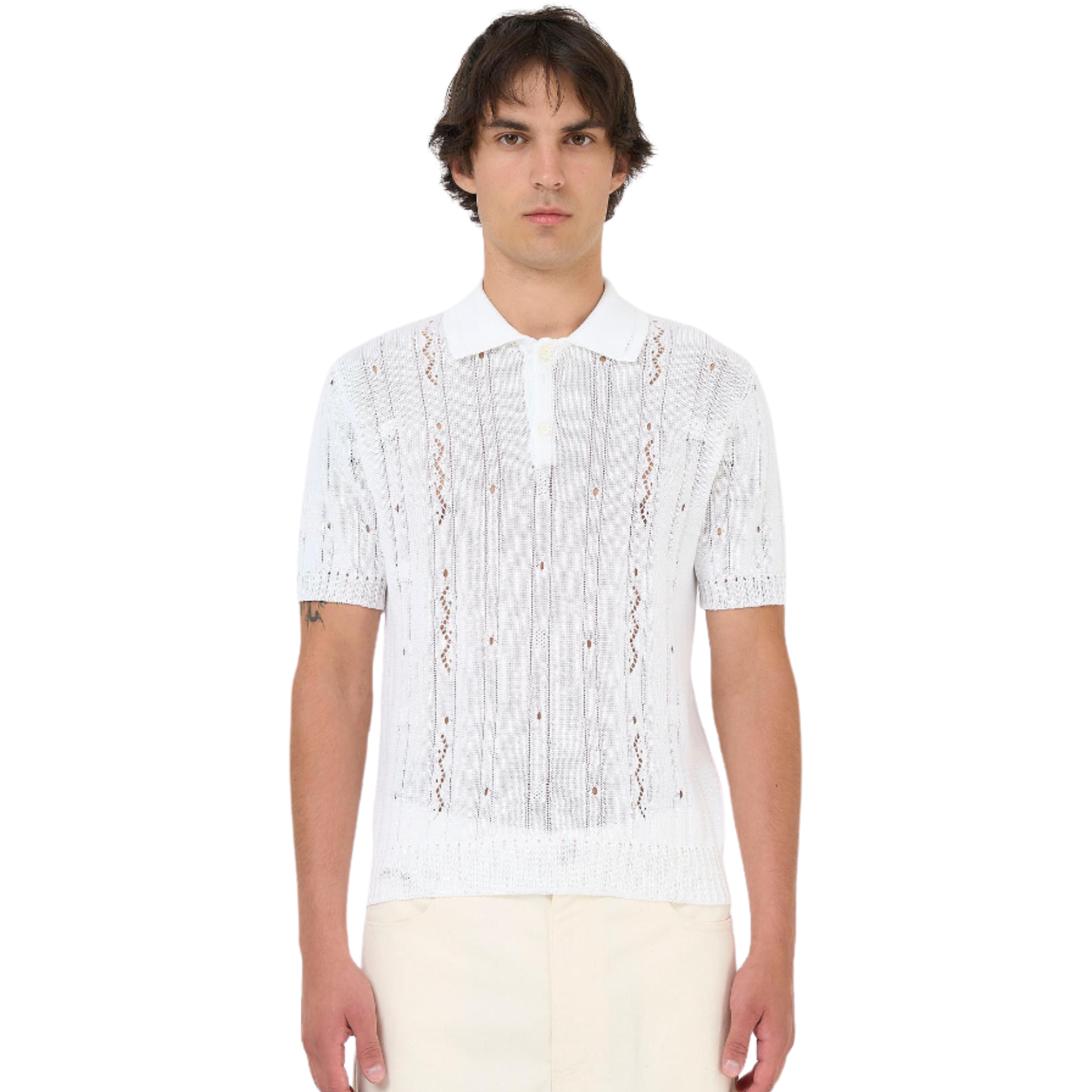 MEN - POLO COTTON CABLE OPENWORK White - Marni