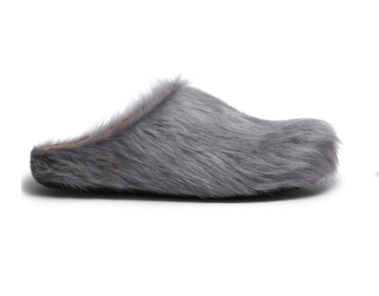 MEN - Sabot fussbett en cuir effet poulain à poils longs gris - Marni