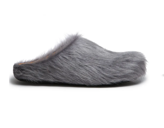 MEN - Sabot fussbett en cuir effet poulain à poils longs gris - Marni