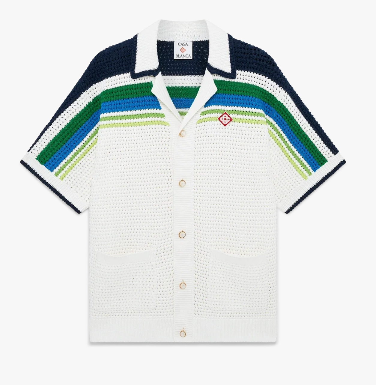 MEN - Stripe Short Sleeve Knitted Shirt Green/White/Multi - Casa Blanca