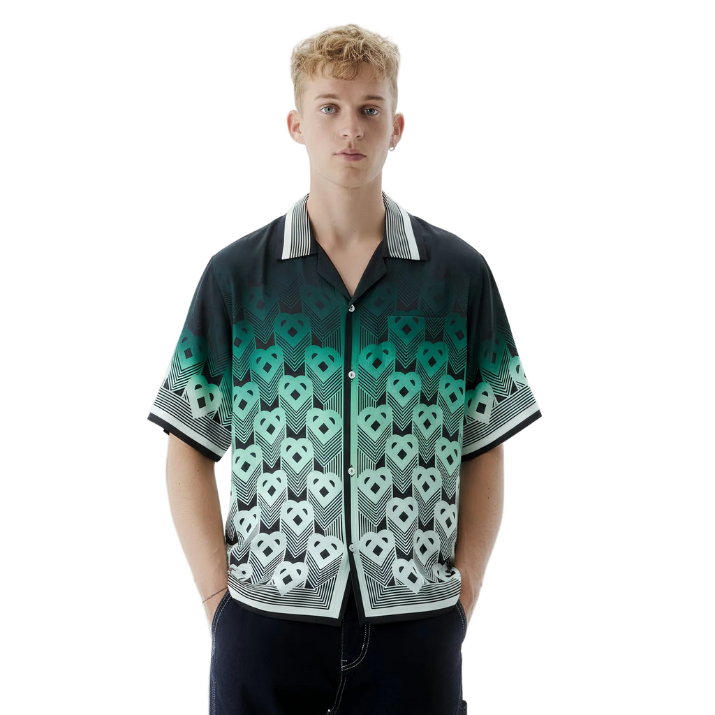 MEN - SHORT SLEEVE SILK SHIRT GRADIENT MONOGRAM Black/Green - Casa Blanca