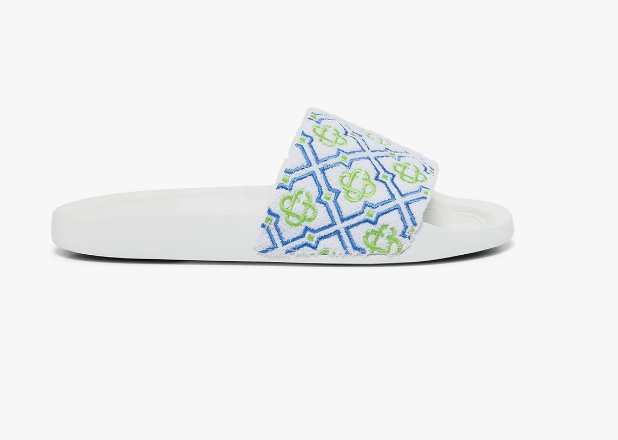 White Monogram Pool Slides - Casa Blanca