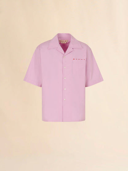 MEN - Chemise bowling en coton rose avec logo - Marni