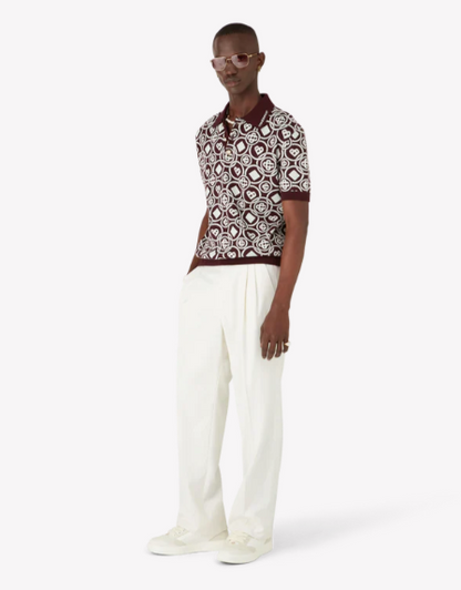 MEN -POLO SHIRT MONOGRAM COTTON KNIT Aubergine/Green - Casa Blanca