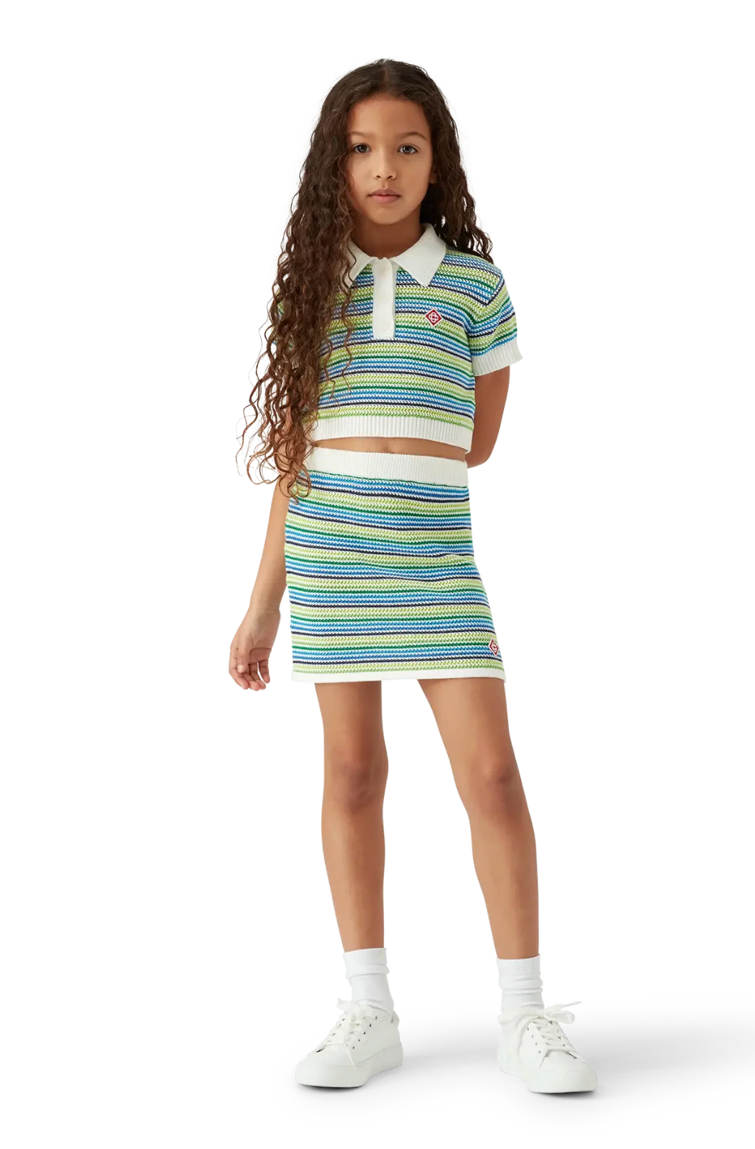 KIDS - Mini Girl Top Croché rayé Green - Casa Blanca