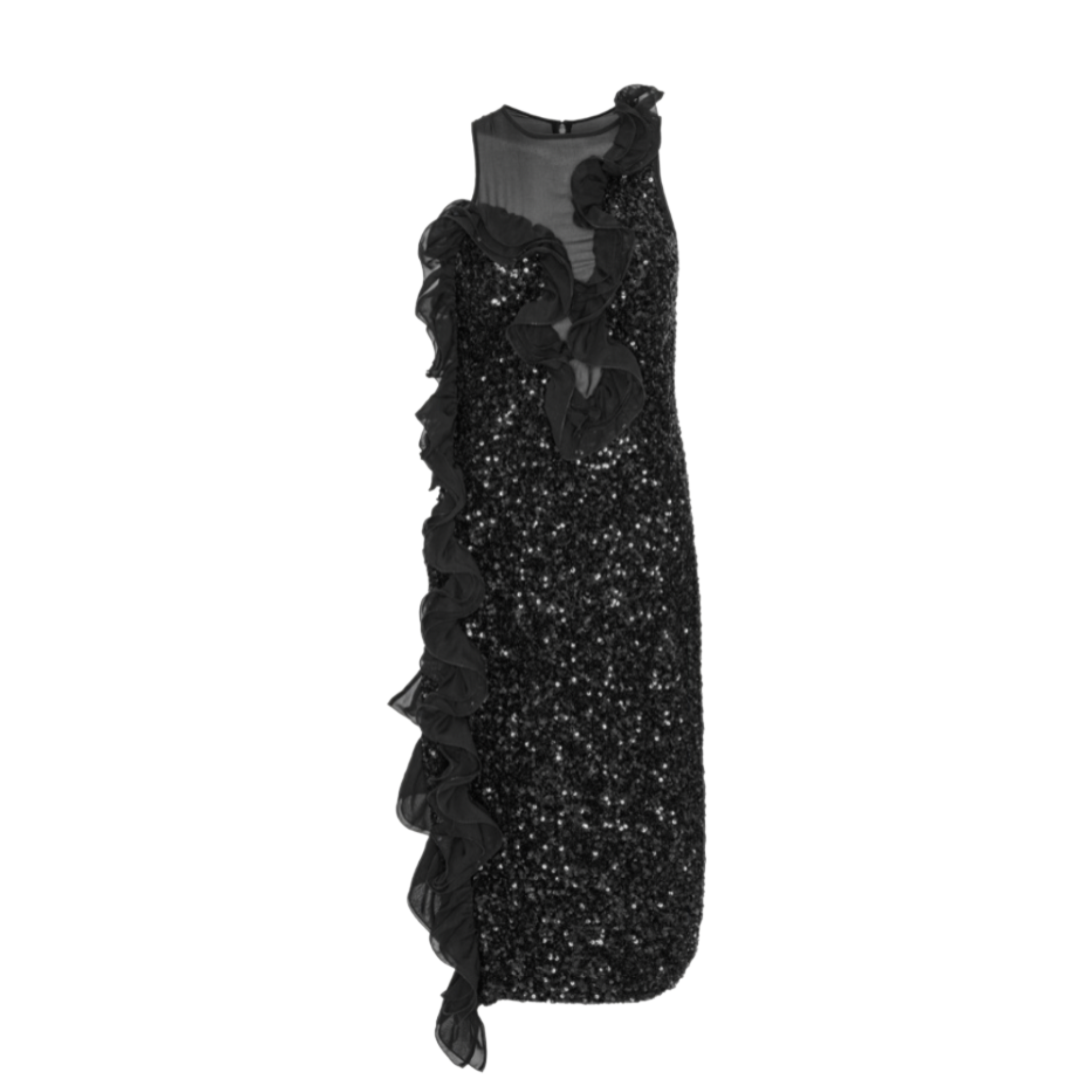 WOMEN - SEQUIN MAXI RUFFLE DRESS Black - Rotate